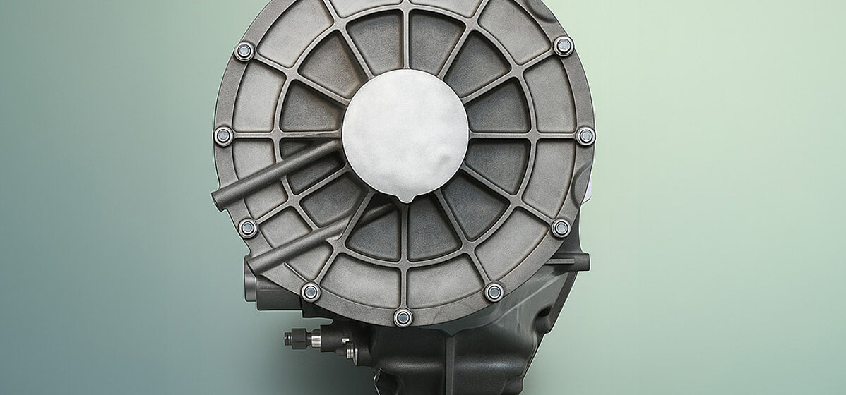 Image of a modern flywheel energy storage system containing a diaphragm vacuum pump.